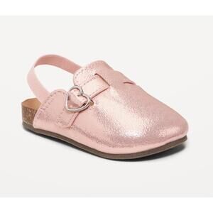 Faux Leather Metallic Heart Buckle Baby Shoes Pink 0-3 Mo